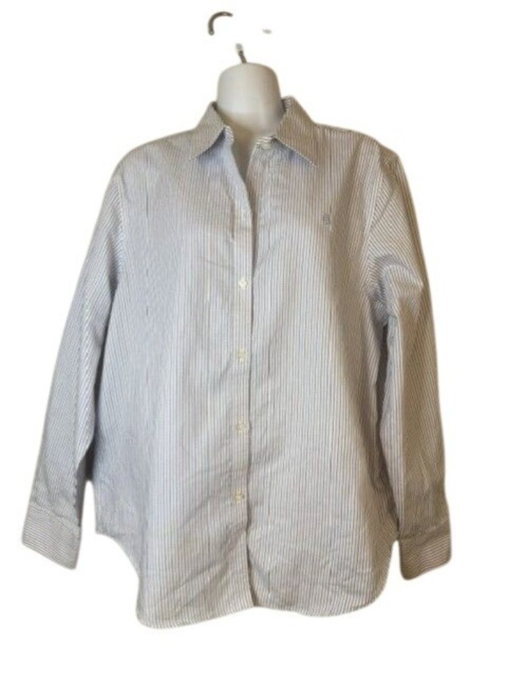 Lauren Ralph Lauren Pin Striped Button Up shirt Womens XL Non Iron Office Preppy